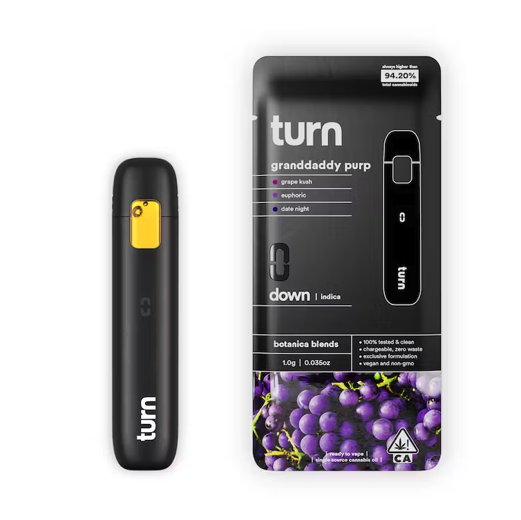 Turn - Indica Granddaddy Purp Disposable Vape Pen 1G - The Kind Center